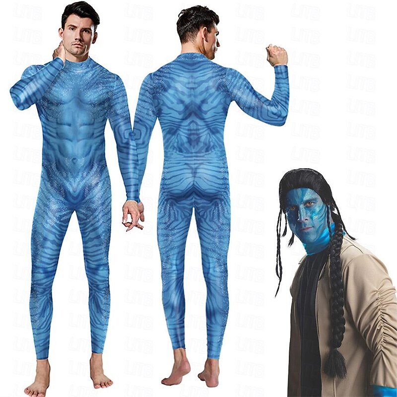 Zentai Suits Catsuit Skin Suit Avatar 2 The Way of Water Neytiri Jake Sully Adults' Cosplay Costumes Halloween Men's Women's Monster Halloween Carnival With Costume Wig