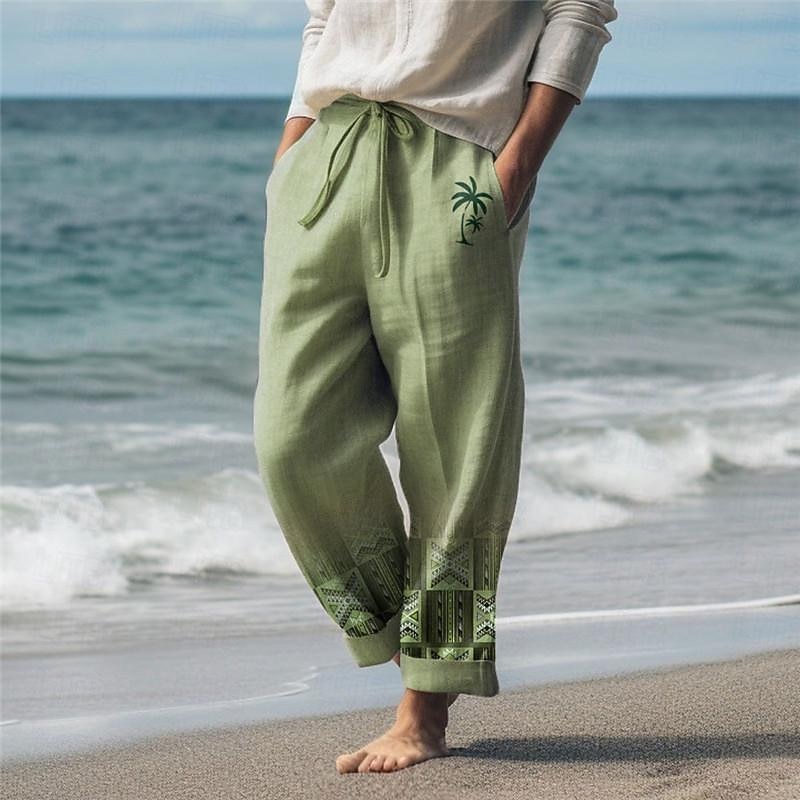Palm Tree Men's Pants Hawaii Casual Trousers Outdoor Daily Wear Streetwear White Green Khaki S M L Medium Waist Elasticity Pants3