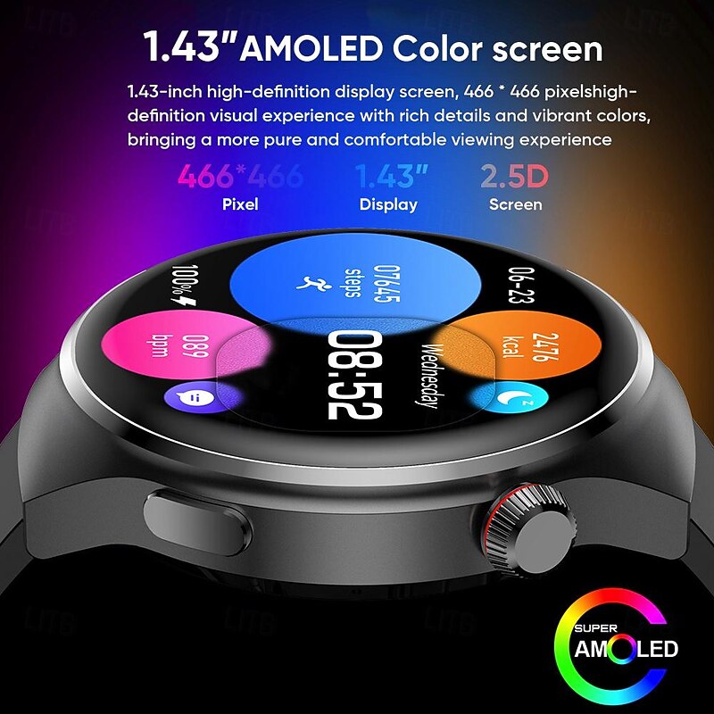 696 MT26 Smart Watch 1.43 inch Smartwatch Fitness Running Watch Bluetooth ECG+PPG Pedometer Call Reminder Compatible with Android iOS Women Men Hands-Free Calls Message Reminder IP 67 47mm Watch Case4