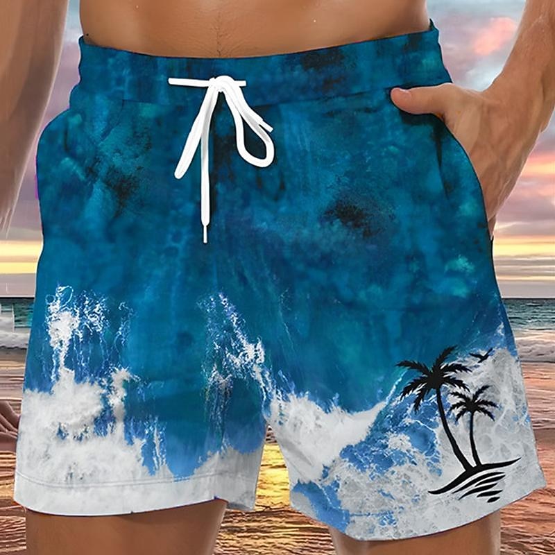 Men's Coconut Tree Waves Swim Trunks Swim Shorts Board Shorts Mid Waist Hawaiian Casual Holiday Beach Drawstring with Mesh lining Elastic Waist Designer Clothing Apparel2