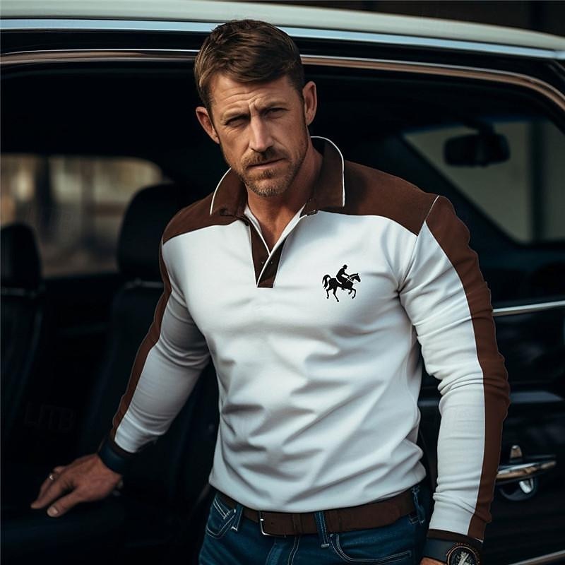 Kentucky Derby Men's Golf Shirt Long Sleeve Polo Shirts Collared Shirts Business Casual WorkWear Formal Wear Festival Wear 3D Print Buttons Fall & Winter White Blue Green2