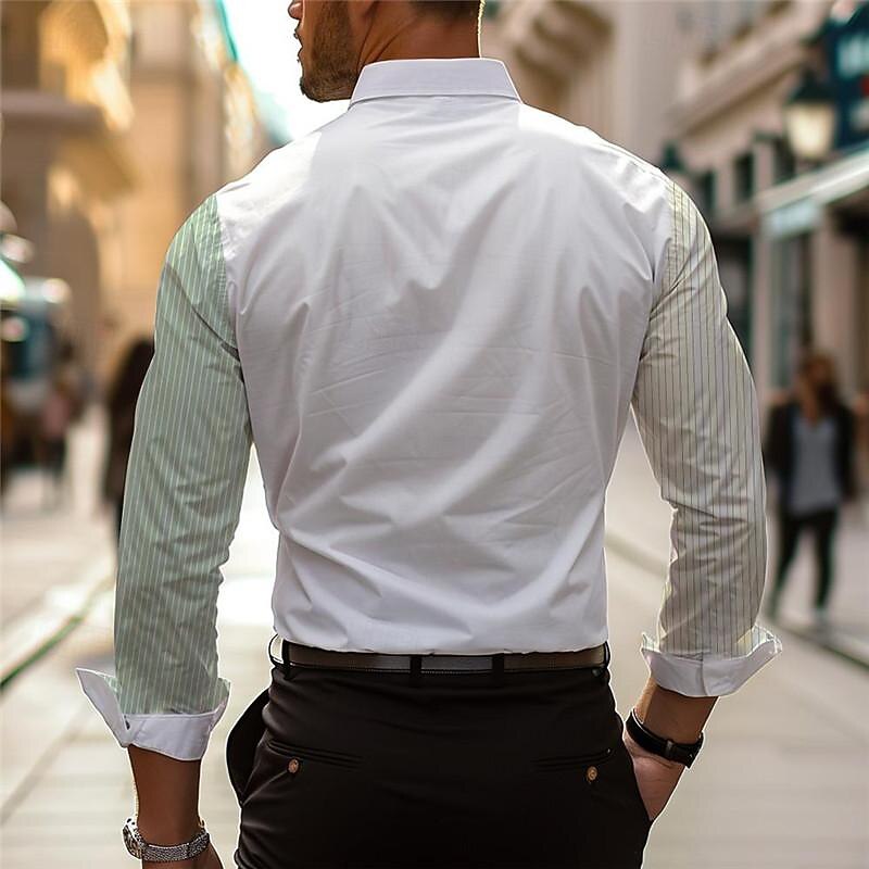 Men's Dress Shirt Printed Shirts Stripe Outdoor Wear to work Violet Fuchsia Green Long Sleeve Turndown Spring & Summer Clothing Apparel Print2