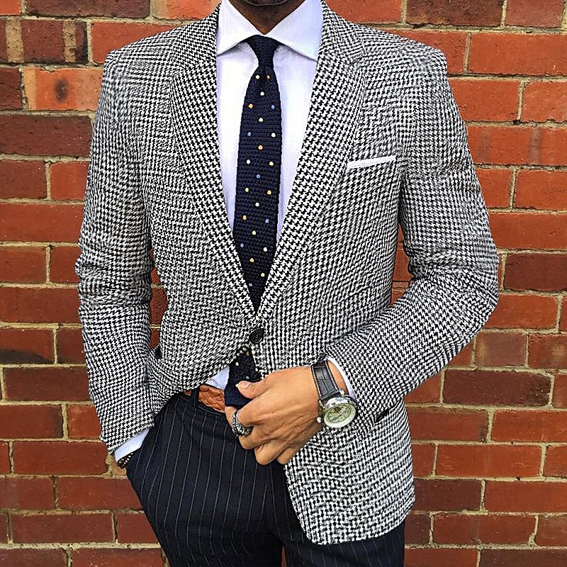 Men's Graduation Blazer Business Cocktail Party Wedding Party Fashion Casual Fall / Winter Polyester Plain Pocket Buttons Casual / Daily Single Breasted Blazer Black khaki Gray