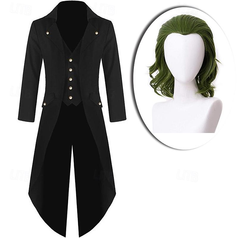 Gothic Vintage Punk & Gothic Medieval Steampunk Tuxedo Tailcoat Frock Coat Plague Doctor Plus Size Men's Cosplay Costume Coat With Costume Wigs2
