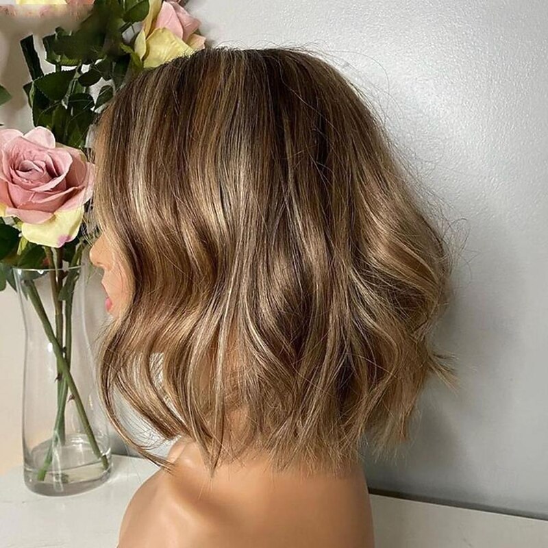 14 Inch Ombre Body Wave Bob Lace Front Wig Human Hair 13X4 Highlight Lace Front Short Body Wave Wig Human Hair 4/27 Ombre Brown Colored Human Hair Wigs 200 Density Wigs Human Hair with Baby Hair3