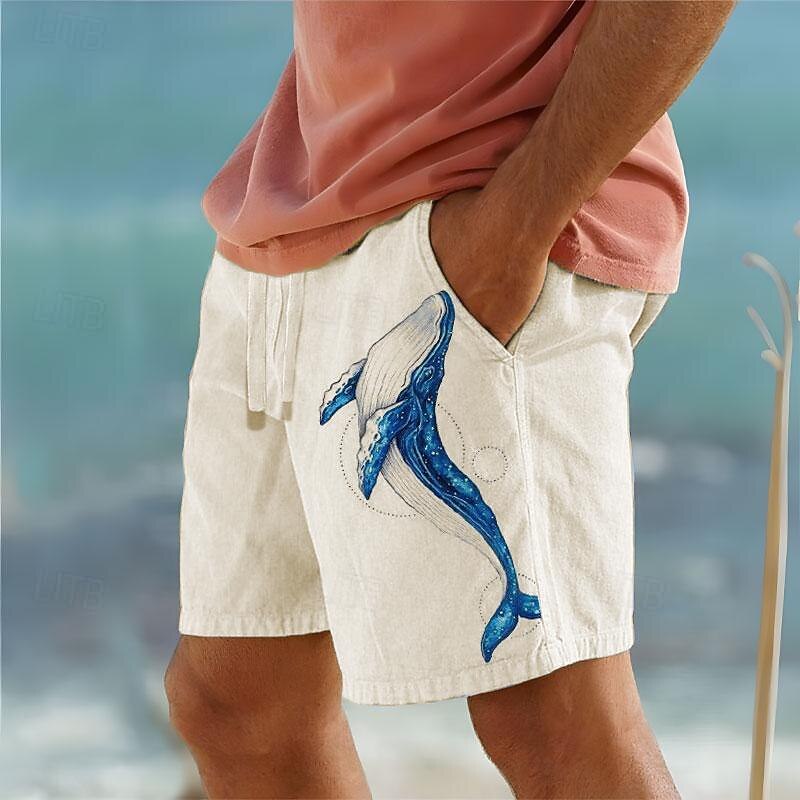 Men's Animal Shark Shorts Summer Shorts Beach Shorts Mid Waist Fashion Casual Outdoor Holiday Going out Drawstring Elastic Waist Print Designer Clothing Apparel