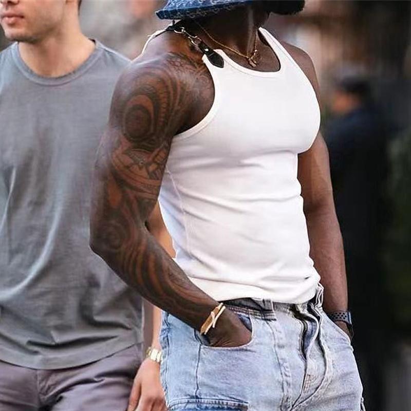 Men's Tank Top Vest Top Undershirt Sleeveless Shirt Sleeveless Round Neck Spring & Summer Plain Fashion Designer Basic Link / Chain Vacation Street Going out Black White Top Tee for Men2