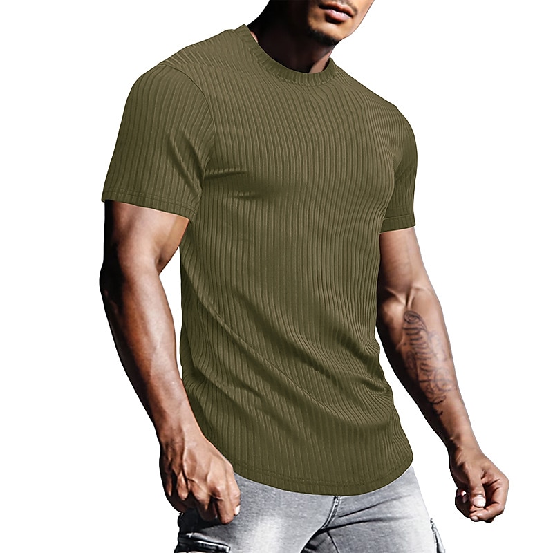 Men's T Shirt Tee Tee Top Short Sleeve Crew Neck Spring & Summer Plain Pit Strip Fashion Designer Basic Knit Vacation Street Going out Black White Wine Top Tee for Men3