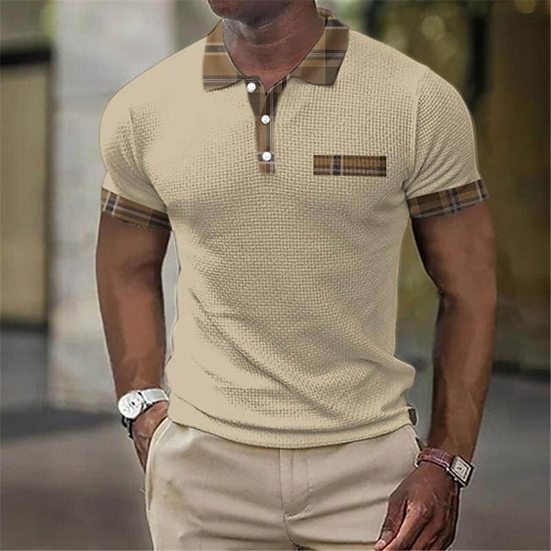 Kentucky Derby Men's Plaid / Check Waffle Polo Shirts Polo Shirts Short Sleeve Polo Shirts Turndown Business Casual Street Wear to work Daily Wear 3D Print Summer Black White Navy Blue4