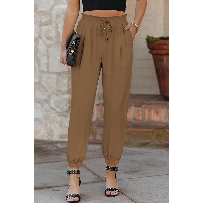 Women's Cotton Linen Pants Pants Trousers Fashion Ankle-Length Shamrock Drawstring Side Pockets Breathability Comfortable Inelastic Casual Daily Black White Red Burgundy Spring & Summer Regular Fit