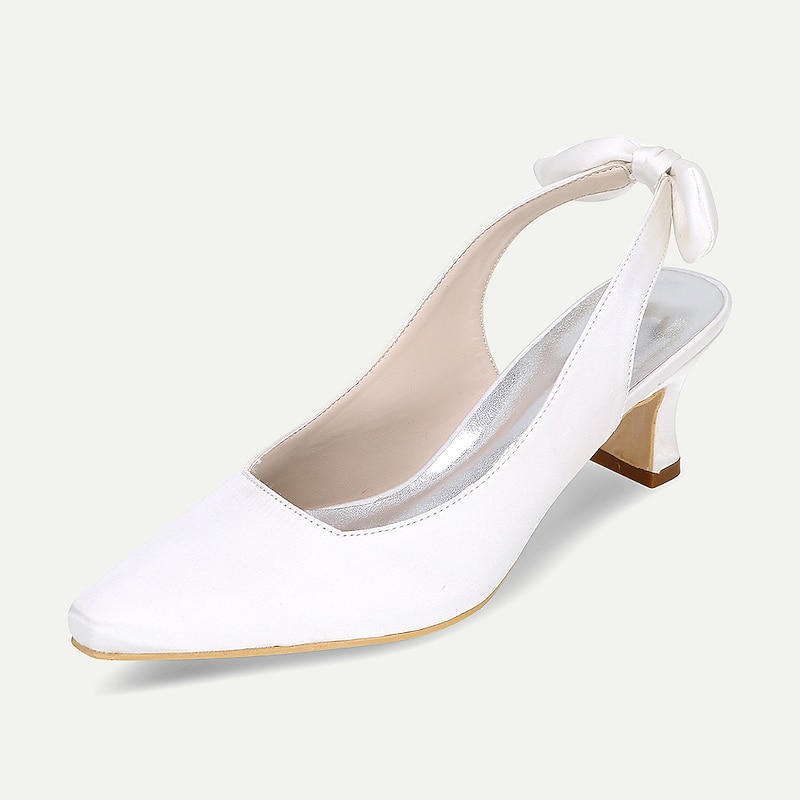 White Slingback Heels with Bow Detail for Women - Elegant Wedding and Formal Shoes