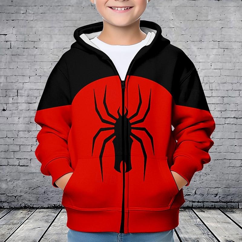 Boys 3D Spider Hoodie Coat Outerwear Long Sleeve Fall Winter Active Streetwear Cool Kids 3-12 Years Zip Street Daily Regular Fit