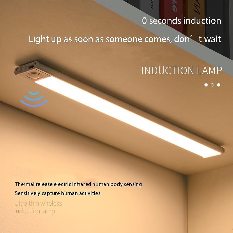 Under Cabinet Lighting, Ultra-thin LED Cabinet Light, Motion Sensor LED Light Bar, USB Rechargeable Side Magnetic Self-adhesive Kitchen Night Light for Wardrobe Closets Cabinet Cupboard Stairs3