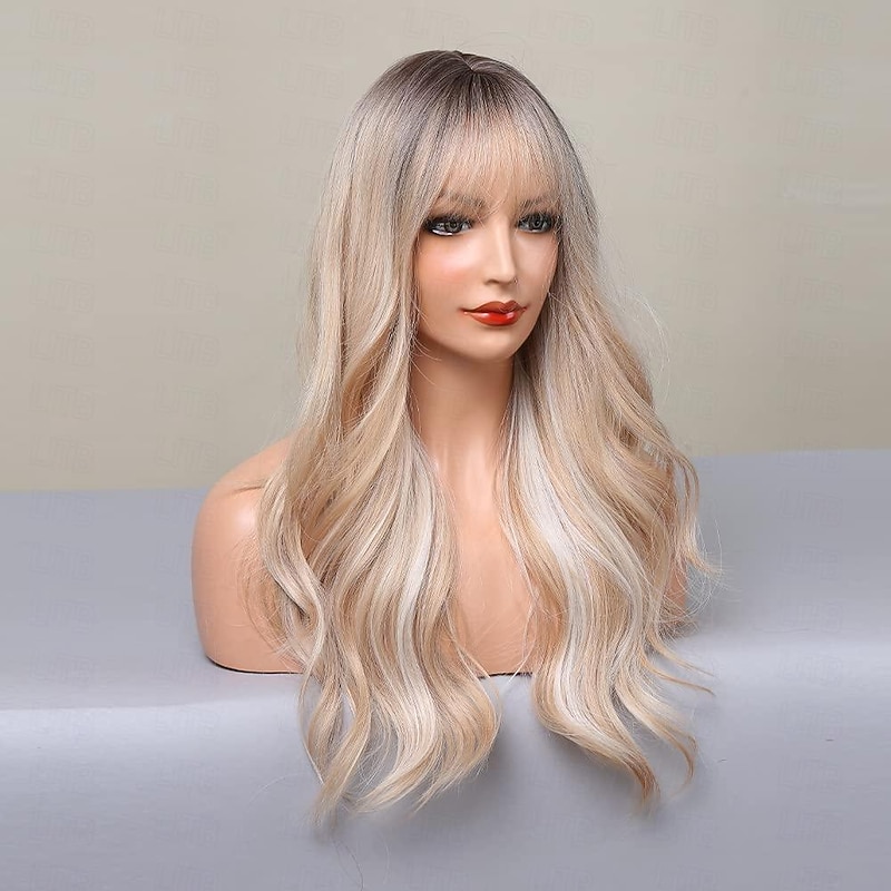 Long Blonde Highlight Wigs Blonde Curly Wavy Wigs for Women Honey Blonde Mixed Platinum Blonde Natural Looking for Daily Cosplay Party Hallowe Halloween Wigs4