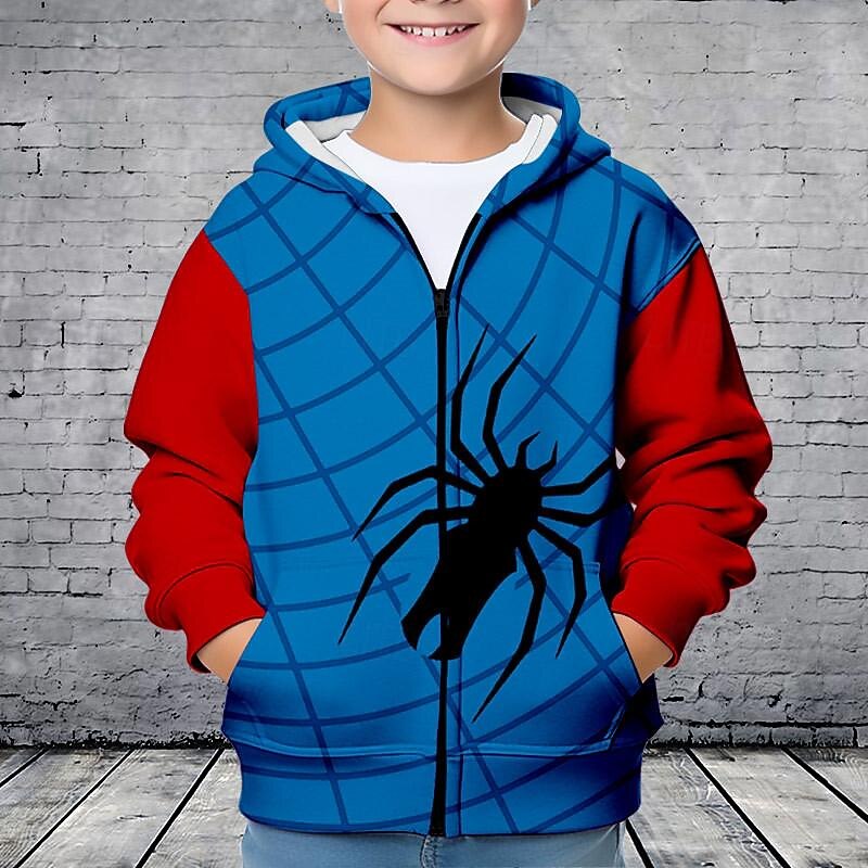 Boys 3D Spider Hoodie Coat Outerwear Long Sleeve Fall Winter Active Streetwear Cool Kids 3-12 Years Zip Street Daily Regular Fit2