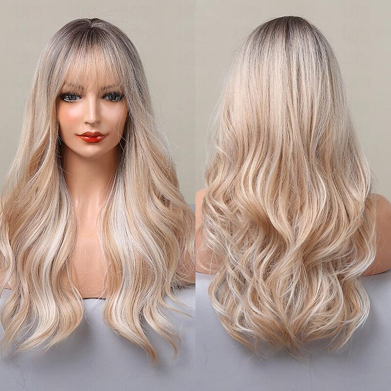 Long Blonde Highlight Wigs Blonde Curly Wavy Wigs for Women Honey Blonde Mixed Platinum Blonde Natural Looking for Daily Cosplay Party Hallowe Halloween Wigs2
