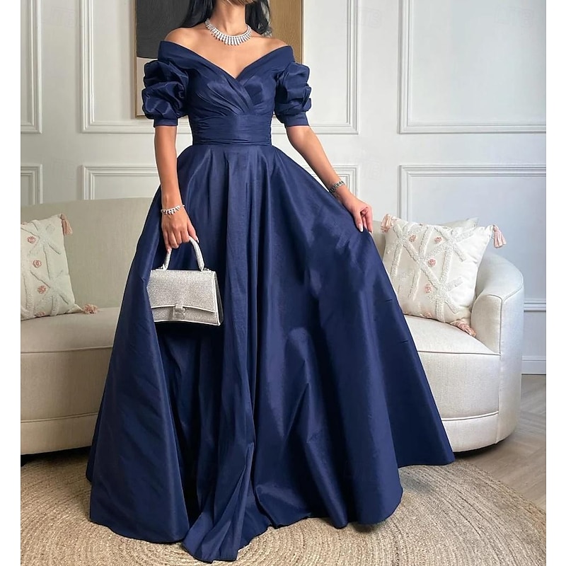 A-Line Evening Gown Elegant Dress Formal Prom Floor Length 3/4 Length Sleeve Sweetheart Satin with Ruched4