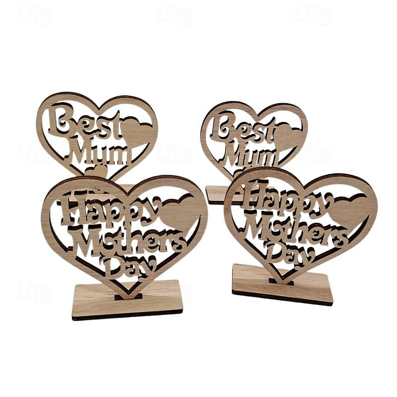 6 Pcs Spot Wooden Handicraft Ornaments With Heart-shaped Hollowed Out Letters Laser Cut Wooden Chips Valentine's Day Craft Gifts
