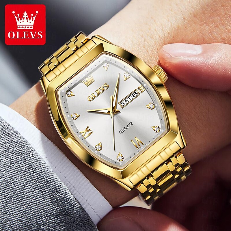 OLEVS Men Quartz Watch Fashion Business Wristwatch Luminous Calendar Date Week Waterproof Steel Watch3