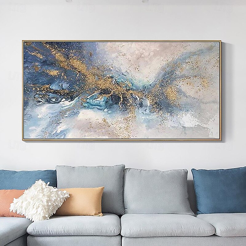 Oil Painting handmade  Abstract Gold Texture Oil Painting on Canvas Large Wall Art Blue Original Custom foil Painting Modern artwork for Living Room Office Wall Art Home Decor