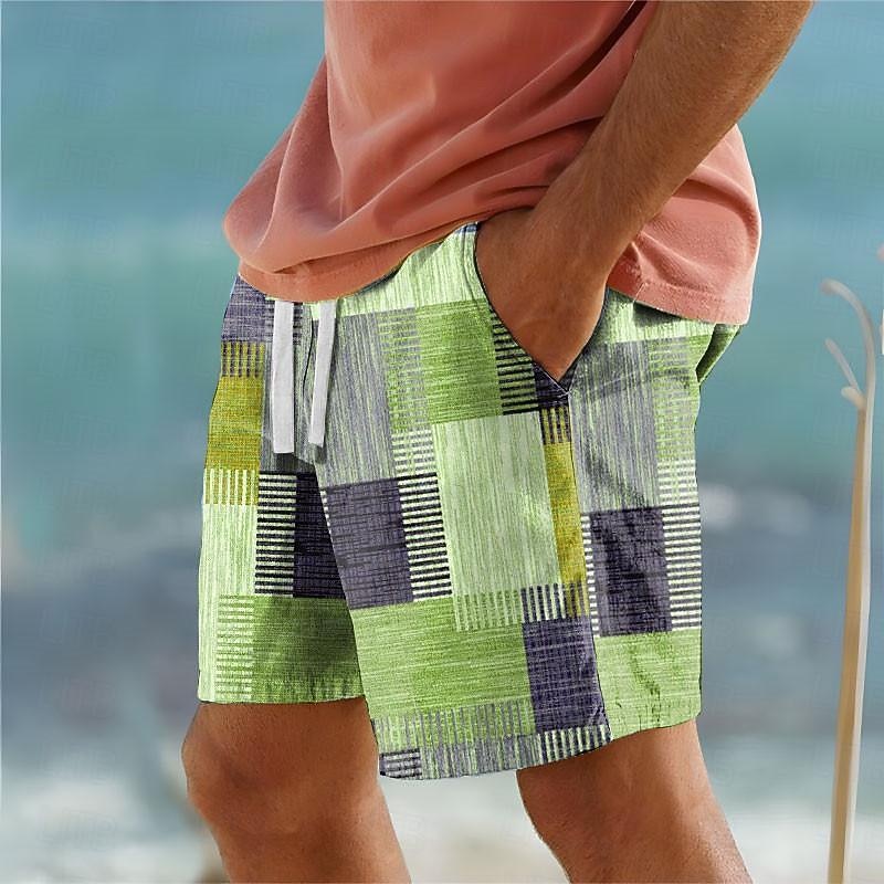 Men's Color Block Patchwork Geometry Swim Trunks Swim Shorts Board Shorts Mid Waist Vacation Hawaiian Holiday Vacation Holiday Beach Drawstring with Mesh lining Elastic Waist Designer Clothing Apparel3