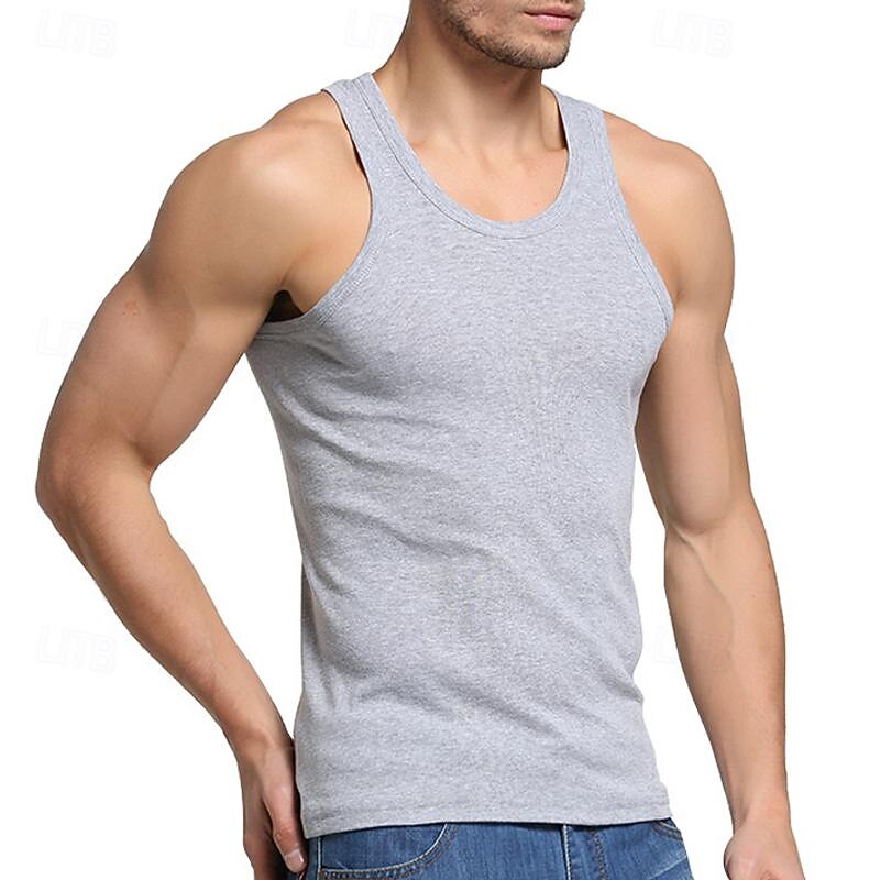 Men's Tank Top Vest Top Undershirt Sleeveless Shirt Sleeveless Crewneck Summer Plain Fashion Designer Basic Vacation Street Going out Black White Gray Top Tee for Men
