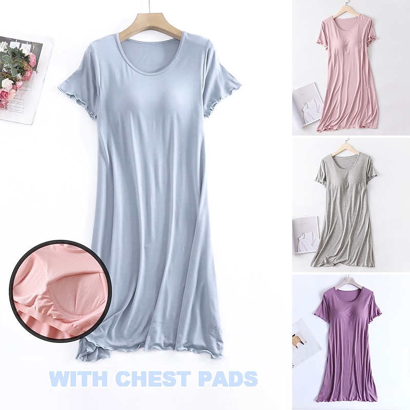Women's Pajamas Nightgown Nightshirt Dress Pure Color Simple Comfort Home Daily Bed Modal Breathable Crew Neck Short Sleeve T shirt Tee Summer Spring Home Outfits