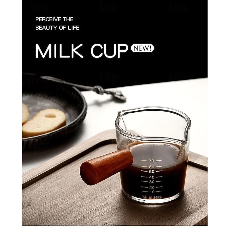 50-80ml Heat-resisting Glass Espresso Measuring Cup Double Mouth Glass Milk Jug With Wooden Handle Glass Scale Measure Mugs Cup2