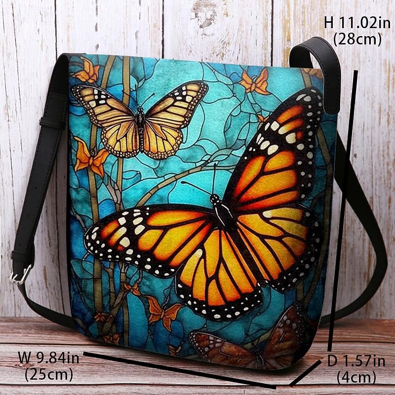 Women's Crossbody Bag Shoulder Bag Fluffy Bag Polyester Shopping Daily Holiday Print Large Capacity Lightweight Durable Butterfly Yellow Red Blue3
