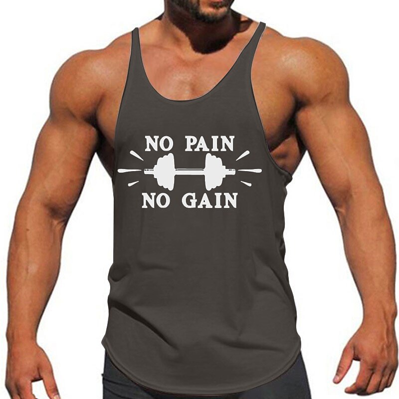 Men's Muscle Dumbbell No Pain No Gain Tank Top Vest Top Sleeveless T Shirt for Men Sleeveless T shirt 3D Printing Crew Neck Shirt Sports Daily Designer Sports Outdoor Holiday Gym Black White Dark Blue