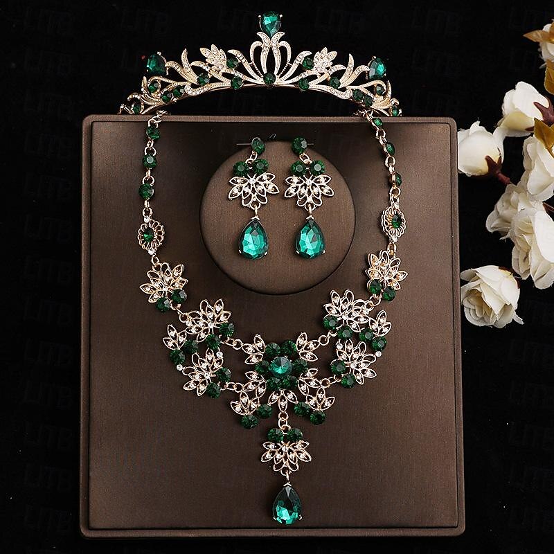 Bride Headwear Baroque Crown Grand Wedding Three Piece Set Wedding Dress Accessories Princess Birthday Crown Hair Accessories4