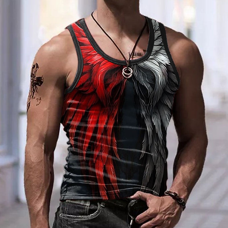 Men's Graphic Color Block Wings Grim Reaper Tank Top Vest Top Sleeveless T Shirt for Men Sleeveless T shirt 3D Print Crew Neck Shirt Sports Fashion Daily Sports Outdoor Casual Gym Blue Red Purple