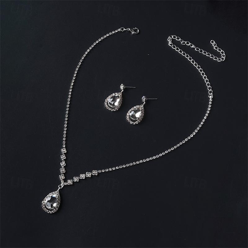 Bride Jewelry Set Water Diamond Water Drop Wave Necklace Earrings Bracelet Diamond Face Square Box Dinner Bag Set of Four4