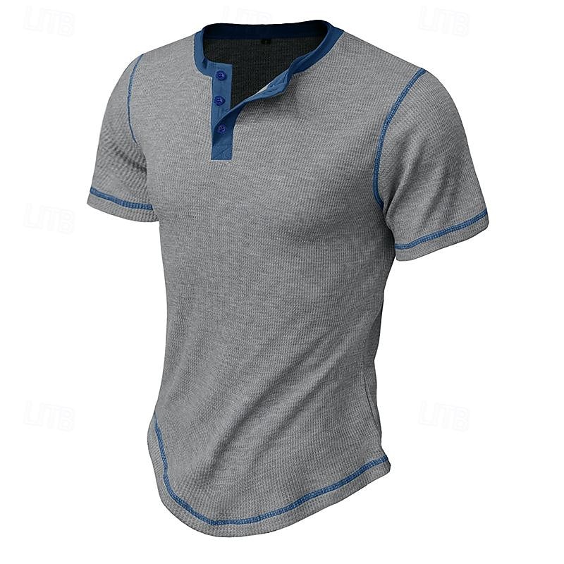 Men's Henley Shirt Waffle Knit Tee Tee Top Short Sleeves Plain Fashion Designer Basic Slim Fit Henley Vacation Street Going out Summer Black White Coffee Henley T-Shirt4