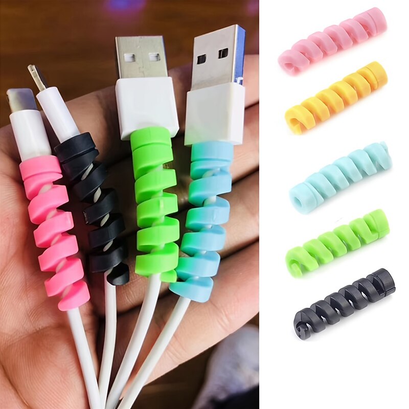 10pcs Charger Cable Saver Protector Spiral Tube Wire Management Organizer Protective Cord Sleeve For All Cell Phones Computers And Charger2