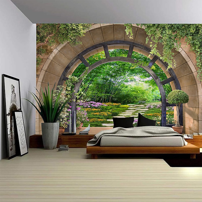 Forest outside Cave Hanging Tapestry Wall Art Large Tapestry Mural Decor Photograph Backdrop Blanket Curtain Home Bedroom Living Room Decoration4