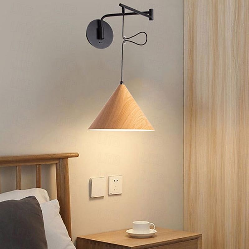 Led Indoor Wall Light 3 Light Color Foldable Swing Arm Wall Light Modern Bedside Wall Sconce Wooden Lampshade Lighting Fixtures Creative Modern Indoor Wall Lights Living Room Bedroom Metal Wall Light 110-240V3