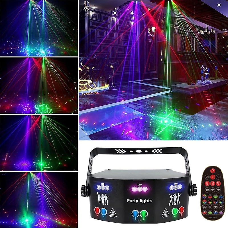 15 Eyes RGB Dj Disco Party Light Indoor Strobe Stage Lighting Effect LED Projector by DMX512 Control and Sound Activated Ravelight for Home Birthday Parties Karaoke KTV