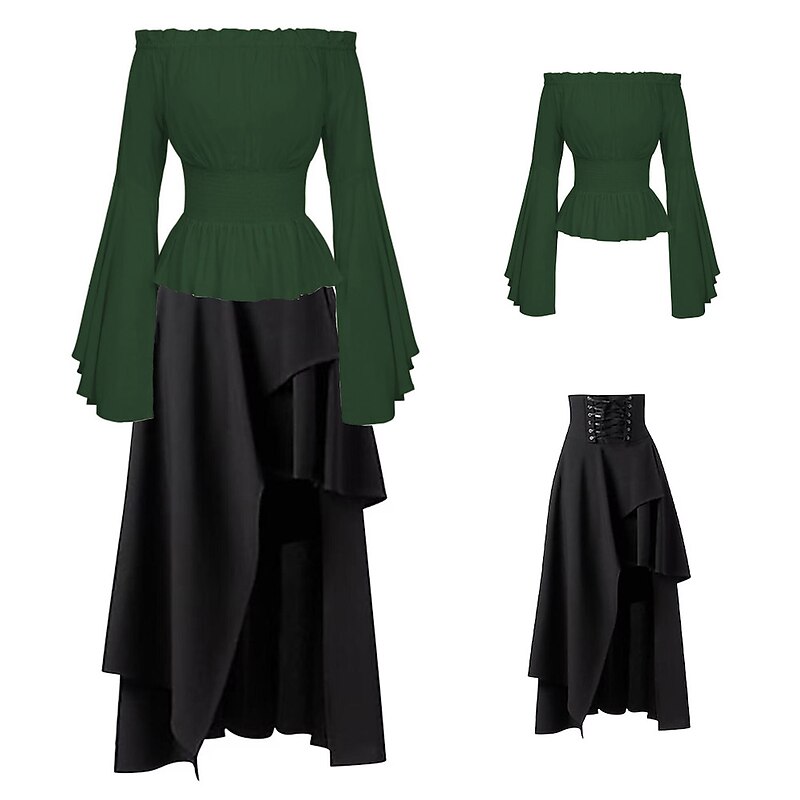 Elegant Punk & Gothic Medieval Skirt Blouse / Shirt Party Costume Normal Flare Cuff Sleeve Maid Costume Pirate Viking Off Shoulder Classic Mermaid / Trumpet Collarless Fancy Dress Women's Celtic4