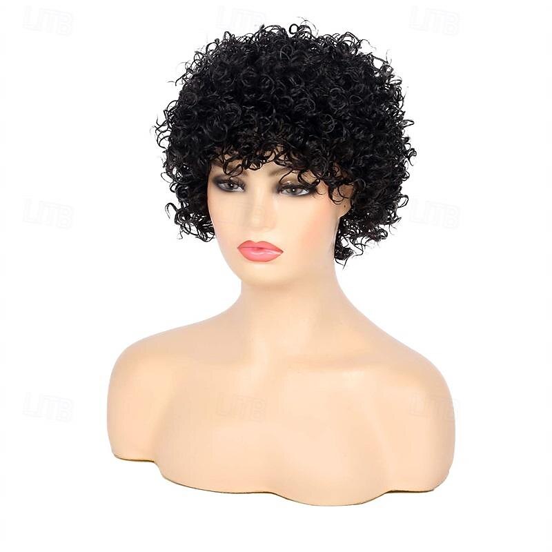 Short Afro Curly Wig for Black Women Hair Kinky Wigs With Bangs Synthetic Heat Resistant Cosplay Wigs Natural Looking Wigs Halloween Wigs3