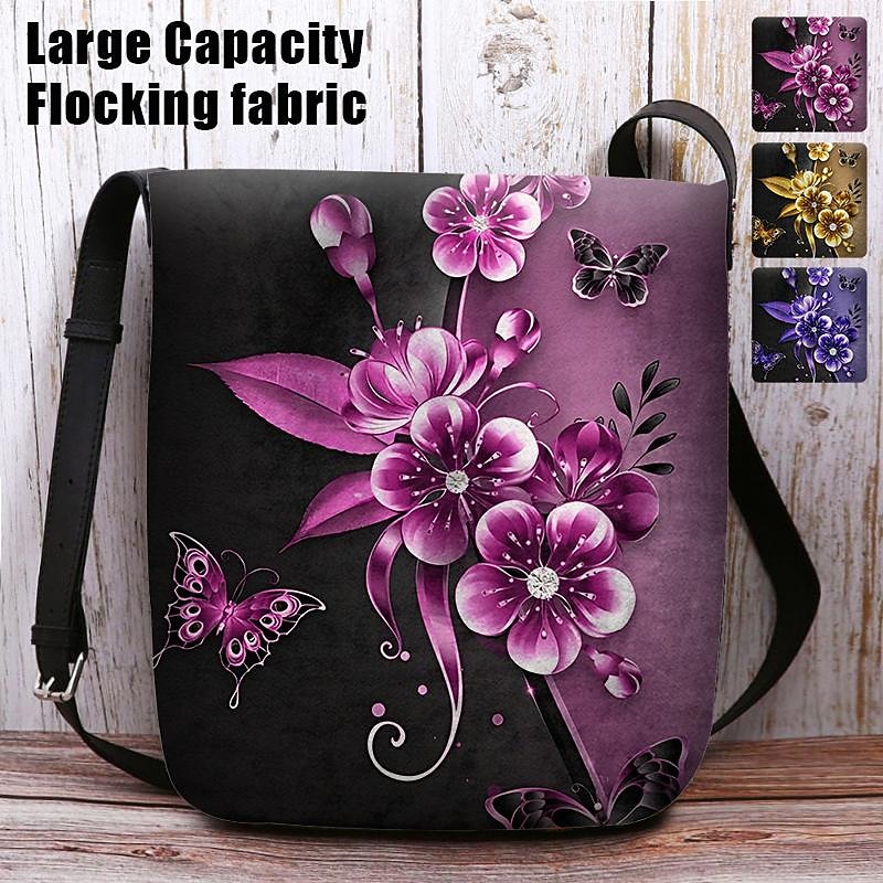 Women's Crossbody Bag Shoulder Bag Fluffy Bag Polyester Shopping Daily Holiday Print Large Capacity Lightweight Durable Flower Yellow Blue Fuchsia