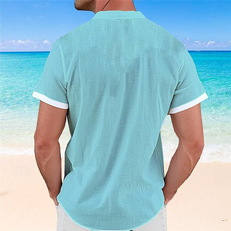 Men's Palm Tree Tropical Plants Summer Hawaiian Shirt Aloha Shirt Printed Shirts Short Sleeves Shirt Standing Collar Hawaiian Resort Outdoor Vacation Going out Blue Green Gray S M L2