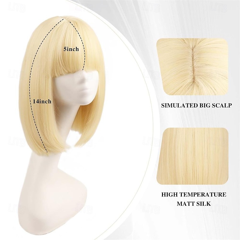 Blonde Bob Wig with Bangs Short Blonde Bob Wig Straight Bob Wigs Synthetic Cosplay Daily Party Wig for Women2