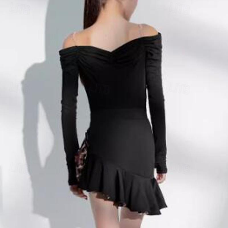 Latin Dance Kids' Dancewear Latin Salsa Dance Skirts Splicing Girls' Performance Daily Wear Long Sleeve High Spandex2