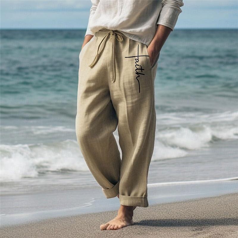 Men's Faith Linen Pants Pants Trousers Baggy Pants Mid Waist Vintage Outdoor Daily Wear Streetwear Fall & Winter White Green Khaki3