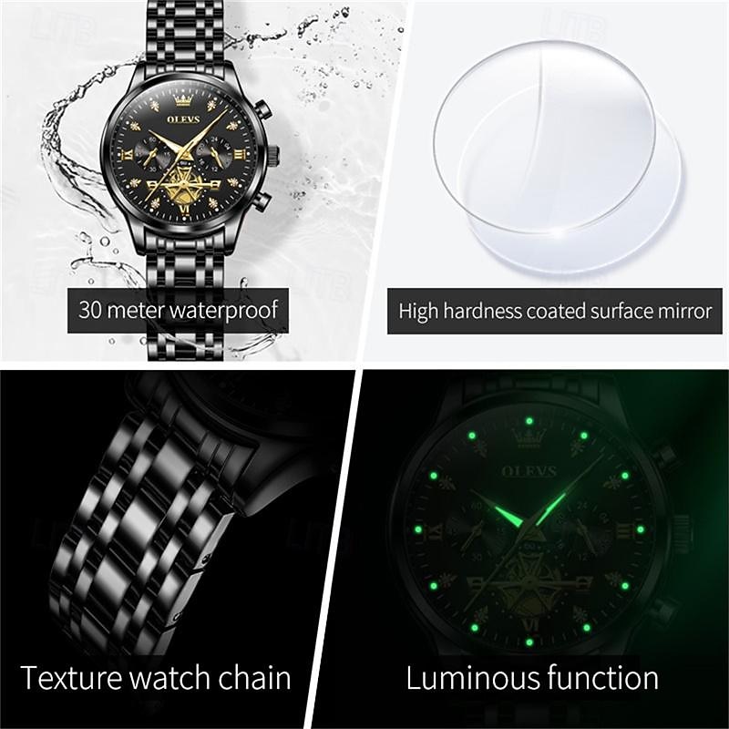 OLEVS Women Quartz Watch Sports Business Wristwatch Luminous Waterproof World Time Decoration Stainless Steel Strap Watch3