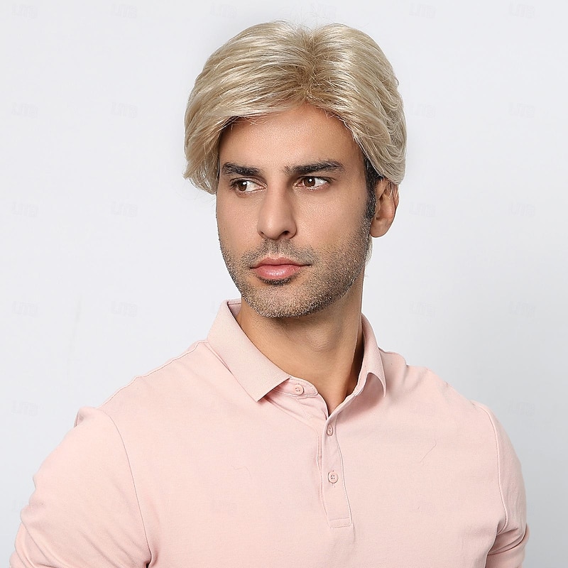 Synthetic Wig Uniforms Career Costumes Princess kinky Straight Middle Part Layered Haircut Machine Made Wig 8 inch Light Blonde Synthetic Hair Men's Cosplay Party Fashion Blonde3