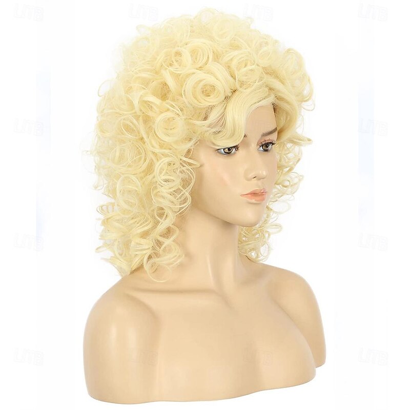 Adult Women Long Curly Wavy Blonde Wig 70s 80s Rocker Star Carnival Cosplay Costume Anime Wig Halloween Wigs2