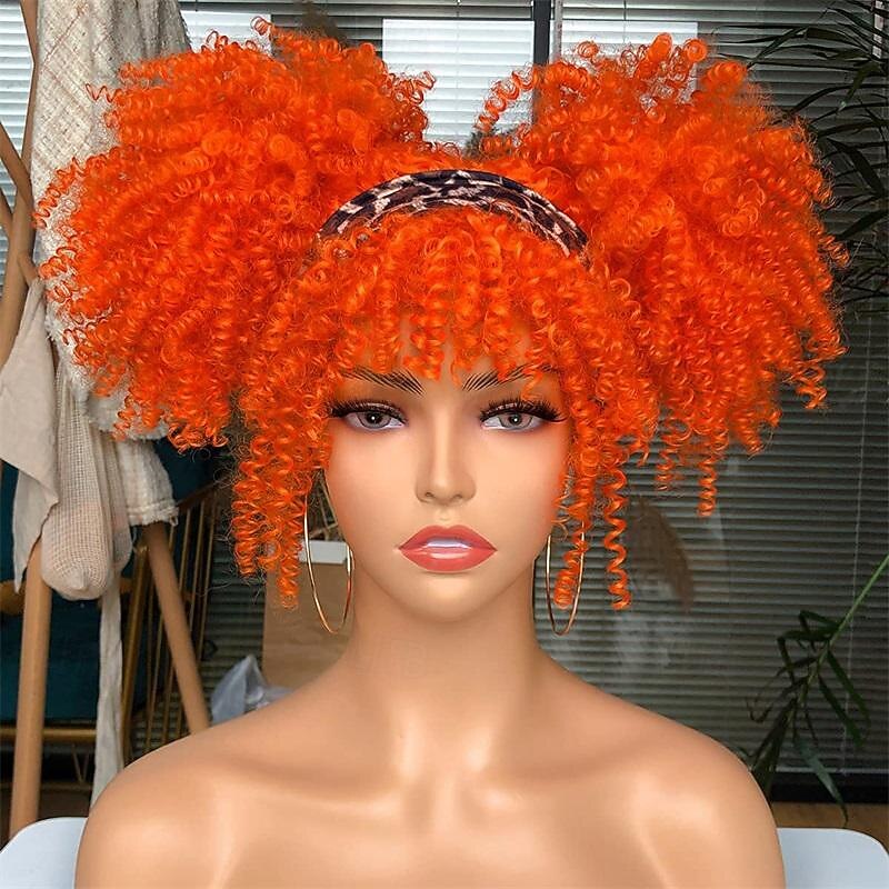 Curly Wig with Bangs for Black Women Short Kinky Curly Wig 14inch Afro Hair Carnival Party Christmas Cosplay Wigs3