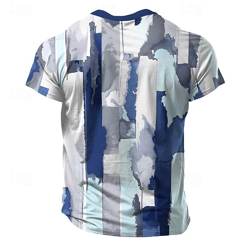 Men's Graphic Color Block T Shirt Short Sleeve T shirt 3D Print Crew Neck Shirt Retro Vintage Casual Street Style Sports Outdoor Holiday Going out Blue Red Purple Spring & Summer Clothing Apparel S M2